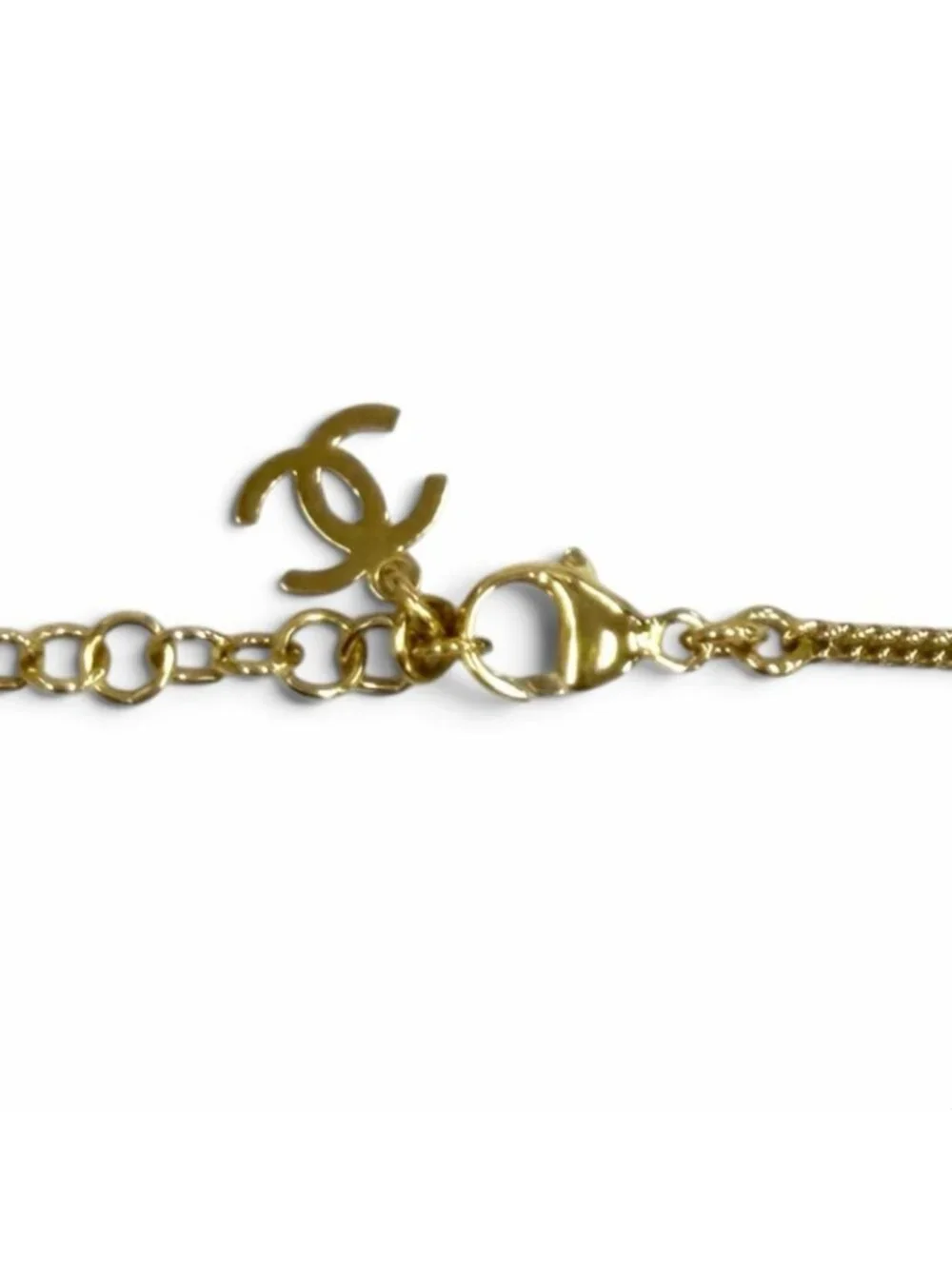 Chanel CC Logo Quilted Rhinestone Necklace Gold French